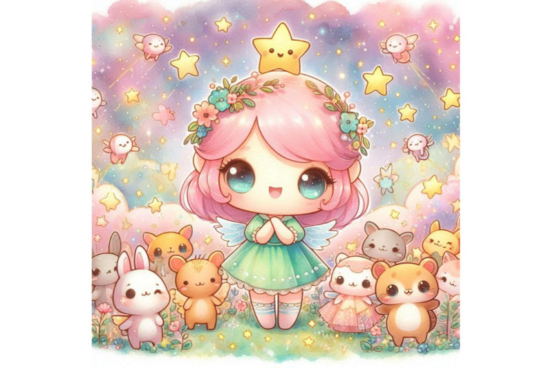 kawaii-2d-fairy-surrounded-by-twinkling-stars-and-tiny-animals