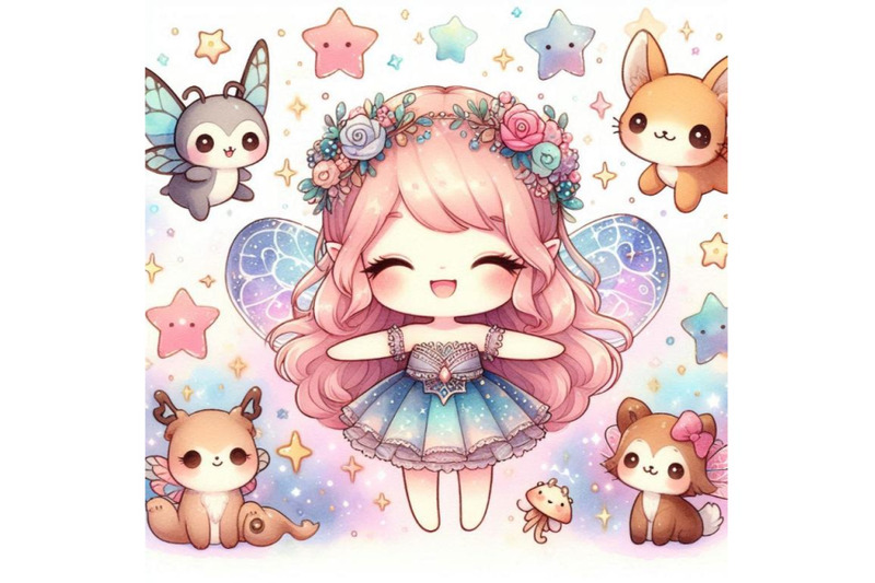 kawaii-2d-fairy-surrounded-by-twinkling-stars-and-tiny-animals