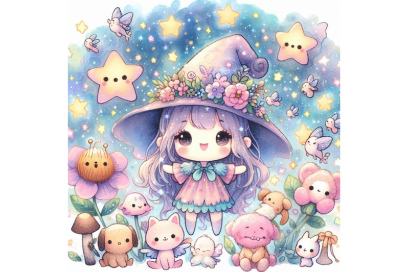 kawaii-2d-fairy-surrounded-by-twinkling-stars-and-tiny-animals