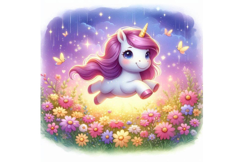 cute-2d-unicorn-jumping-through-a-field-of-glowing-flowers