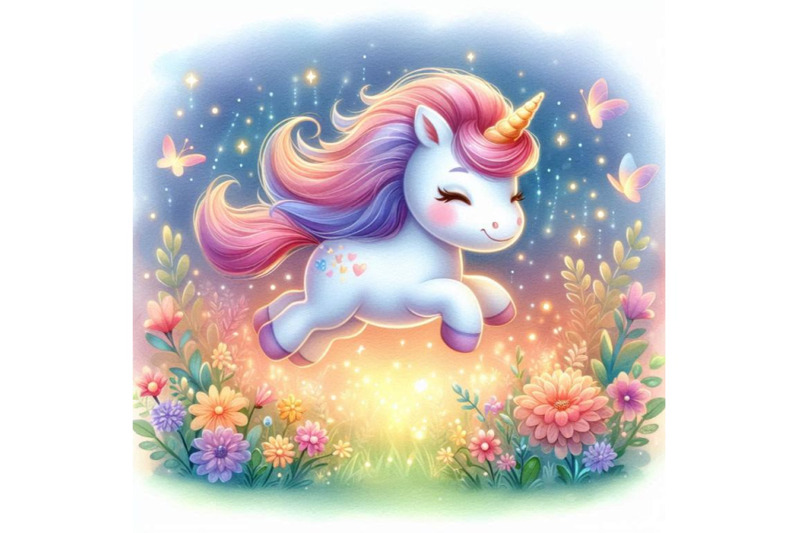 cute-2d-unicorn-jumping-through-a-field-of-glowing-flowers