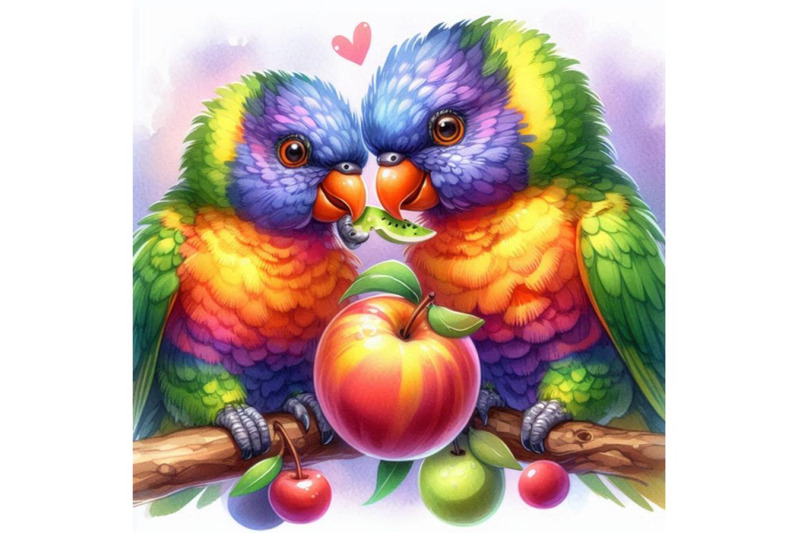 a-pair-of-rainbow-lorikeets-nibbling-on-a-fruit-together