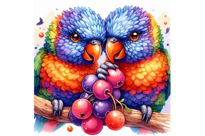 a-pair-of-rainbow-lorikeets-nibbling-on-a-fruit-together