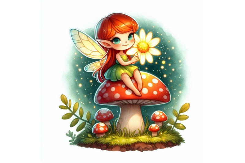 tiny-2d-fairy-sitting-on-a-mushroom-holding-a-glowing-flower