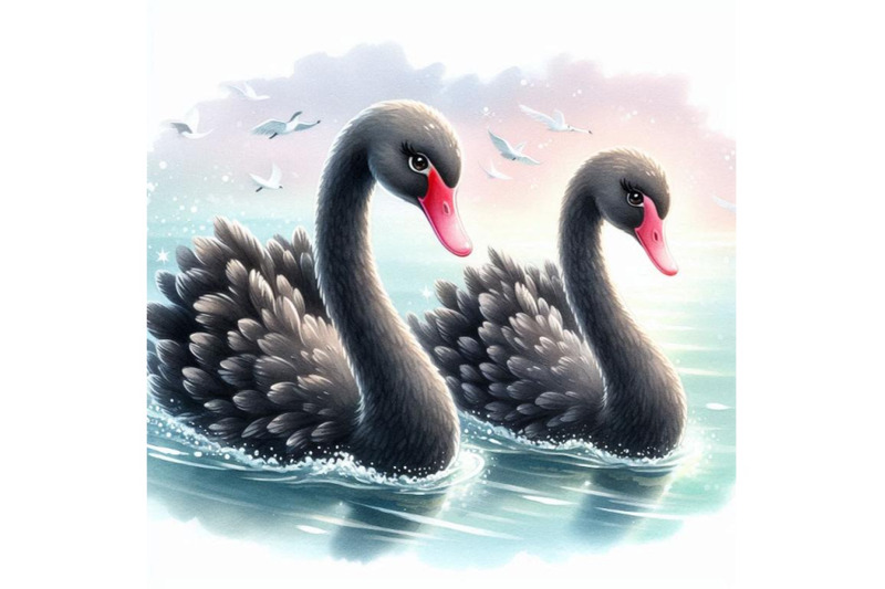 two-dainty-black-swans-gliding-side-by-side-on-a-calm-lake