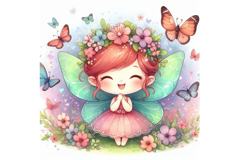 cute-2d-fairy-surrounded-by-butterflies-smiling-brightly