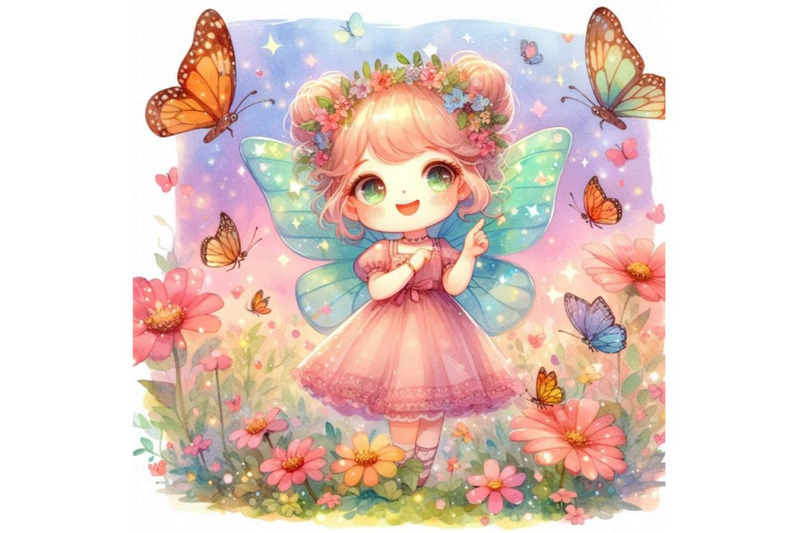 cute-2d-fairy-surrounded-by-butterflies-smiling-brightly