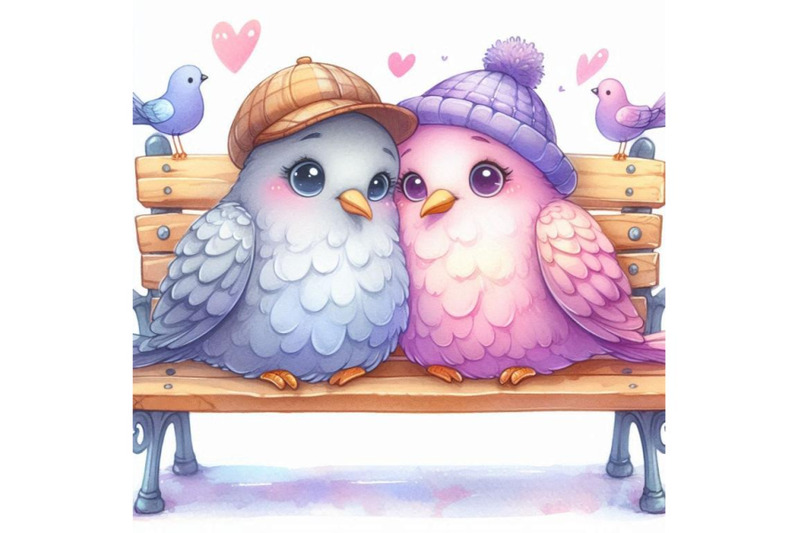 two-soft-pastel-colored-pigeons-snuggling-on-a-park-bench