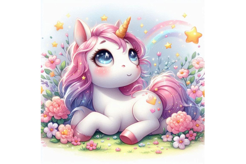 cute-2d-unicorn-playing-in-a-field-of-flowers-with-twinkling-eyes