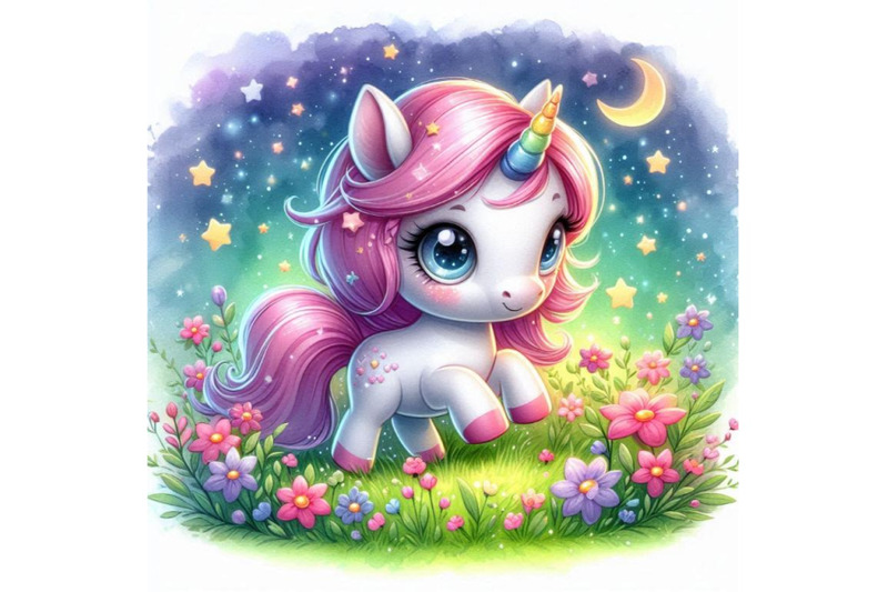 cute-2d-unicorn-playing-in-a-field-of-flowers-with-twinkling-eyes