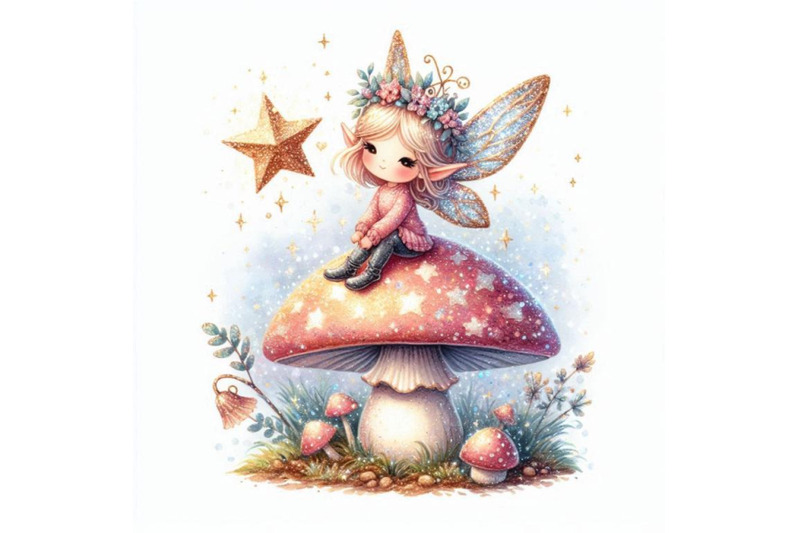 tiny-glitter-fairy-sitting-on-a-mushroom-holding-a-sparkling-star