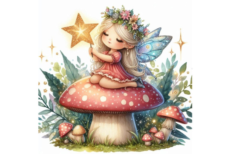 tiny-glitter-fairy-sitting-on-a-mushroom-holding-a-sparkling-star