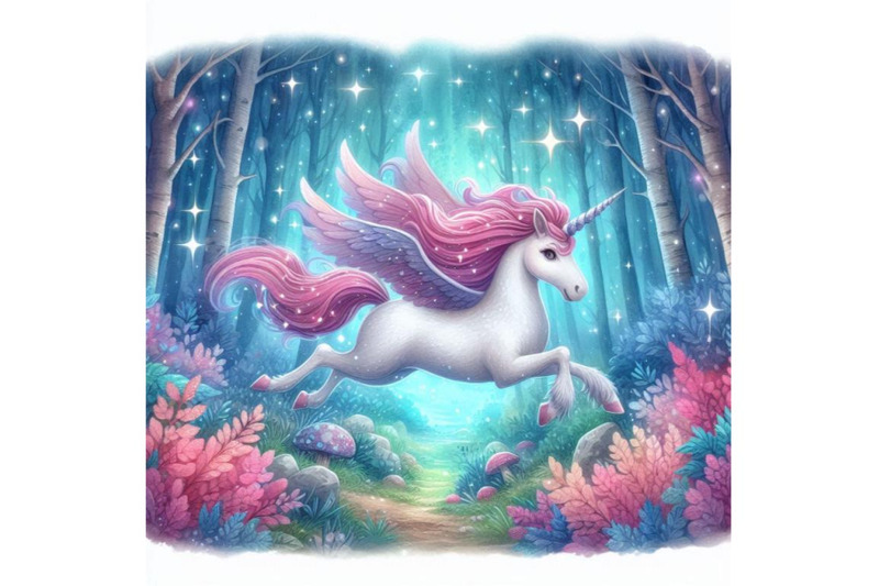 cute-2d-unicorn-galloping-through-a-magical-forest-with-sparkles