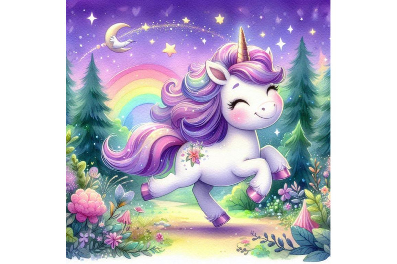 cute-2d-unicorn-galloping-through-a-magical-forest-with-sparkles