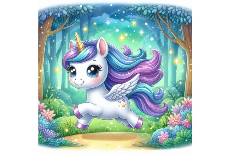 cute-2d-unicorn-galloping-through-a-magical-forest-with-sparkles