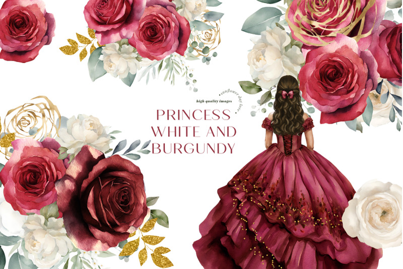 burgundy-red-princess-charro-dress-clipart-red-gold-flowers