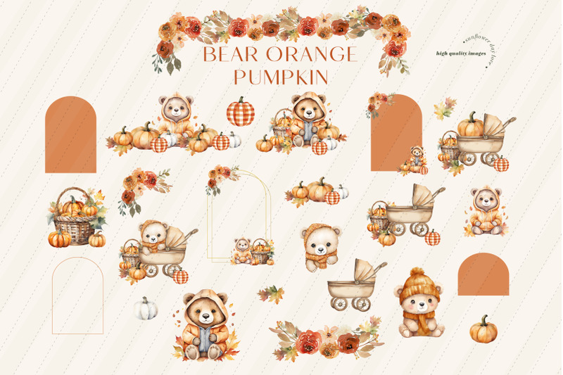 fall-cute-bear-boho-rustic-pumpkin-clipart-fall-autumn-orange-pumpki