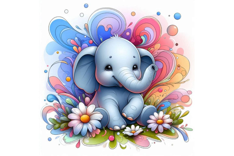 baby-elephant-sitting-in-a-field-of-flowers-smiling