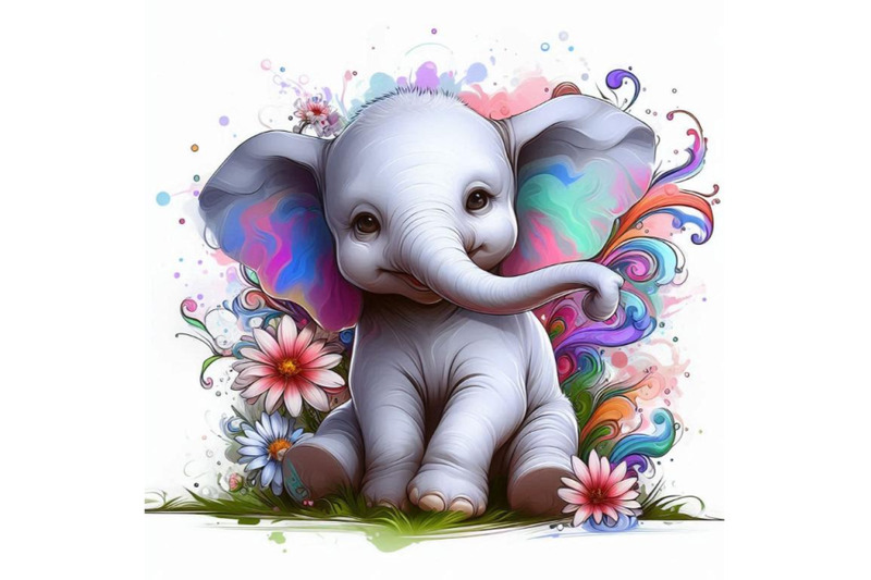 baby-elephant-sitting-in-a-field-of-flowers-smiling