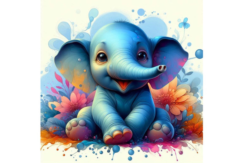 baby-elephant-sitting-in-a-field-of-flowers-smiling