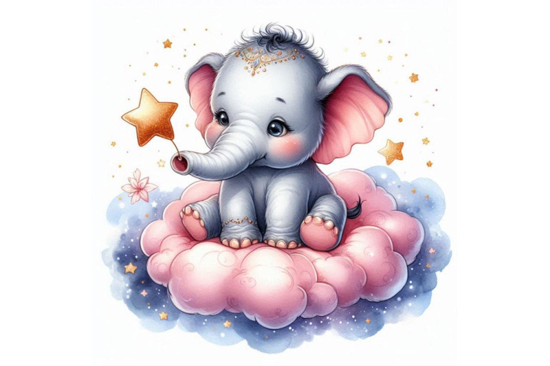 baby-elephant-sitting-on-a-soft-cloud-holding-a-star