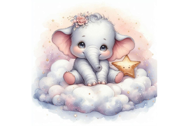 baby-elephant-sitting-on-a-soft-cloud-holding-a-star