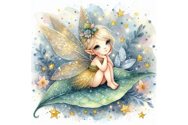 tiny-glitter-fairy-sitting-on-a-leaf-surrounded-by-twinkling-stars