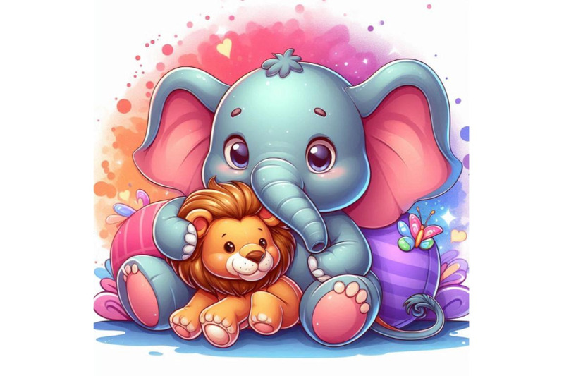 baby-elephant-snuggling-with-a-plush-toy-lion