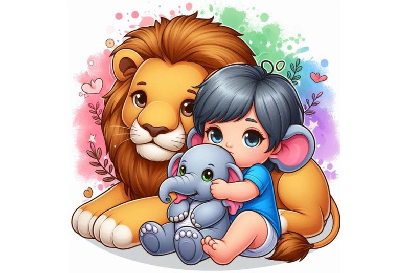 baby-elephant-snuggling-with-a-plush-toy-lion