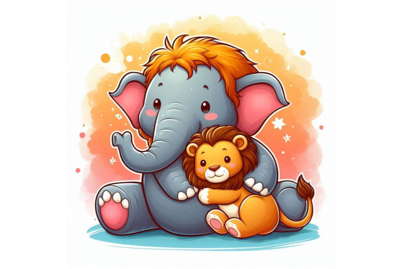 baby-elephant-snuggling-with-a-plush-toy-lion