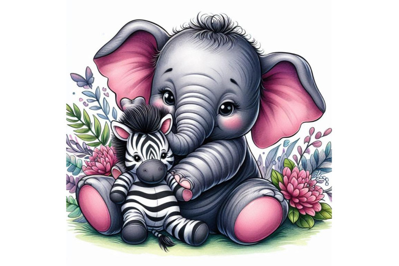 baby-elephant-snuggling-with-a-plush-toy-zebra