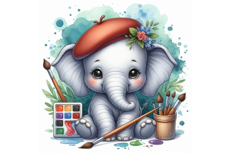 baby-elephant-wearing-a-tiny-artists-beret-holding-a-paintbrush