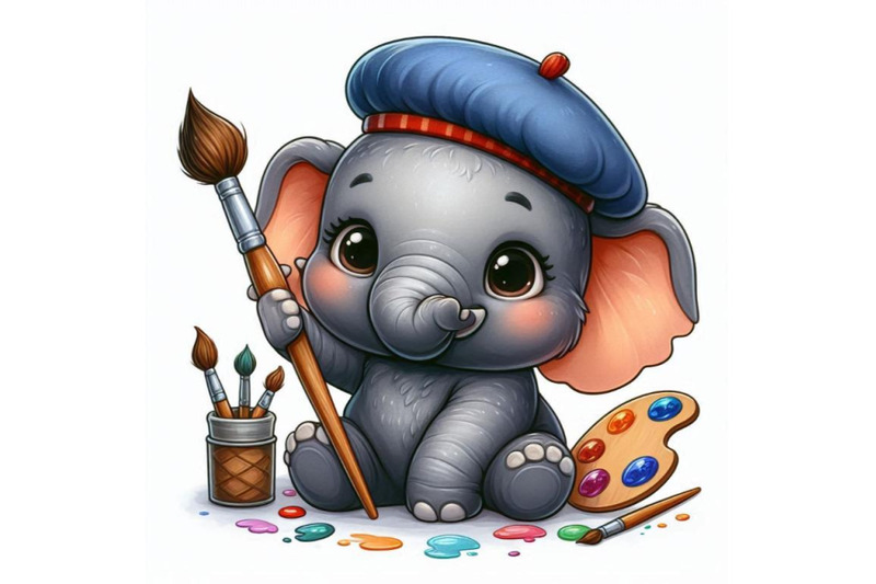 baby-elephant-wearing-a-tiny-artists-beret-holding-a-paintbrush