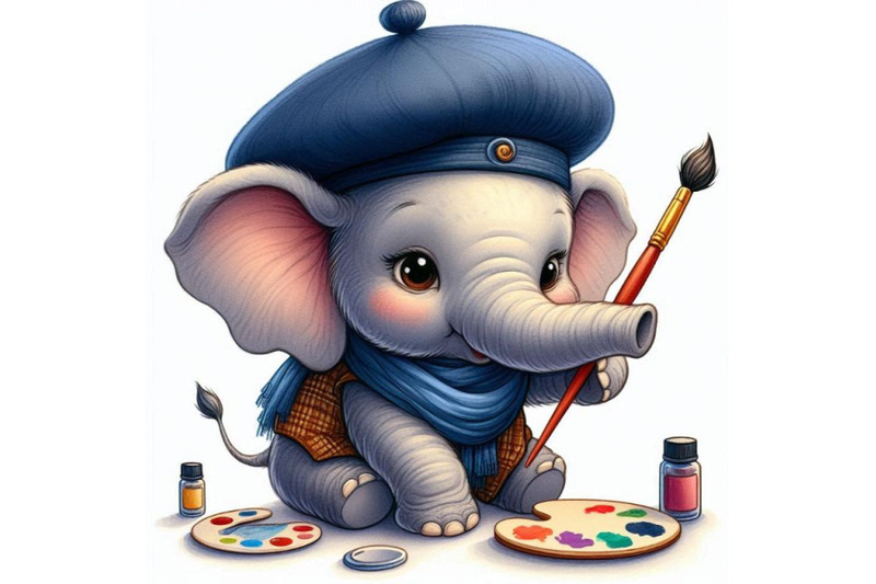 baby-elephant-wearing-a-tiny-artists-beret-holding-a-paintbrush