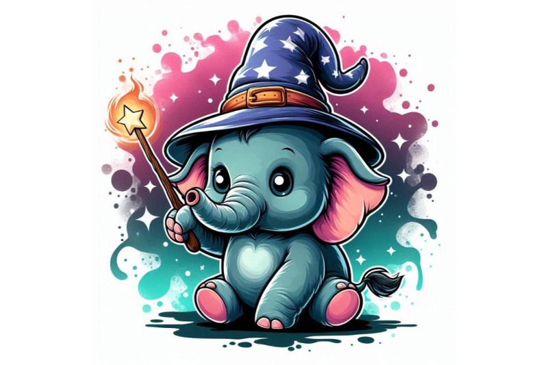 baby-elephant-wearing-a-tiny-wizard-hat-and-holding-a-wand