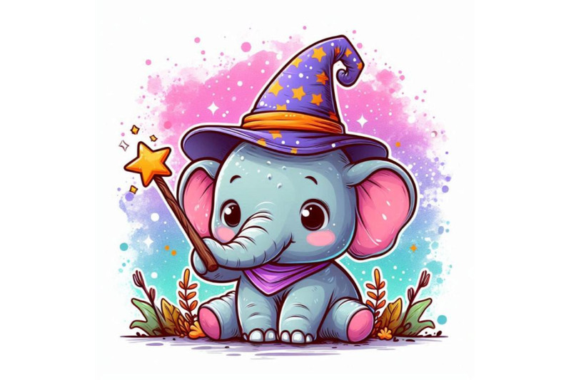 baby-elephant-wearing-a-tiny-wizard-hat-and-holding-a-wand