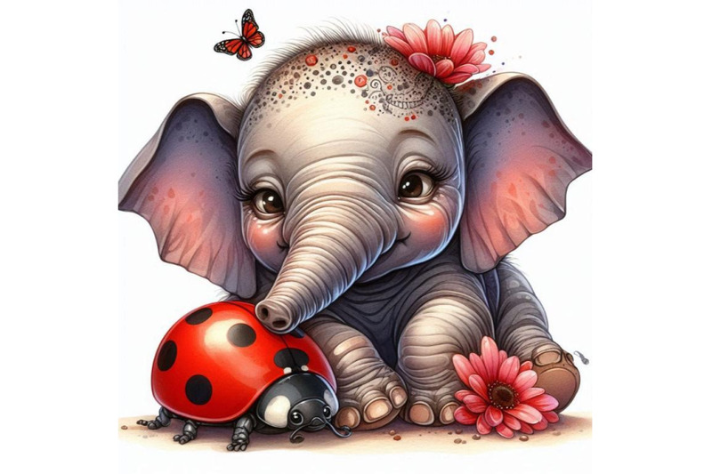 baby-elephant-with-a-tiny-ladybug-crawling-on-its-trunk