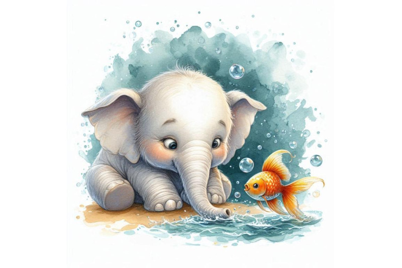 baby-elephant-with-a-tiny-fish-friend-swimming-nearby