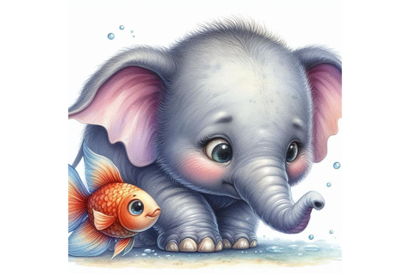 baby-elephant-with-a-tiny-fish-friend-swimming-nearby