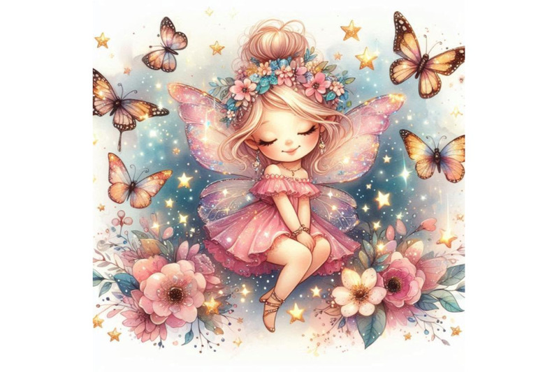 cute-glitter-fairy-surrounded-by-glowing-butterflies-and-twinkling-sta