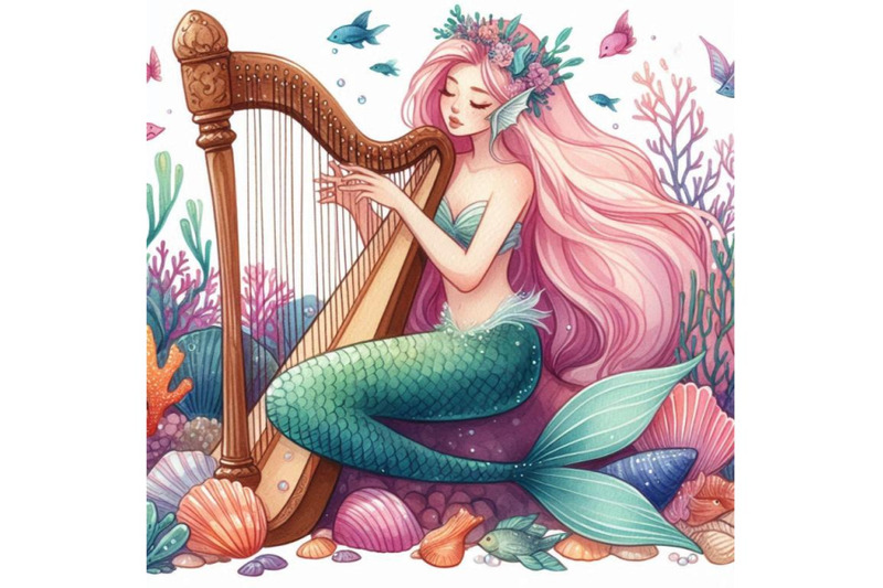 mermaid-playing-a-harp