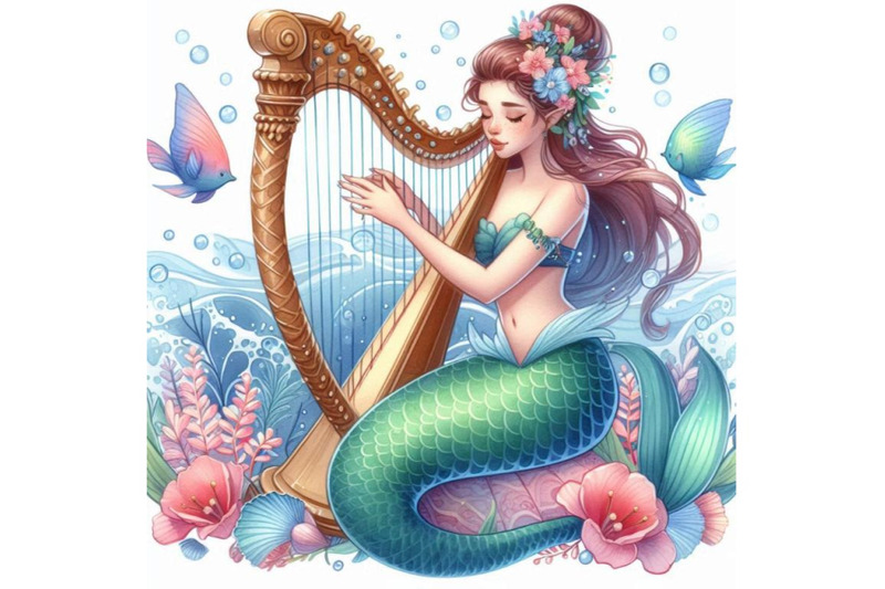 mermaid-playing-a-harp