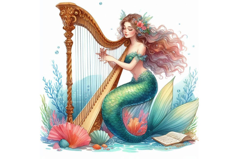 mermaid-playing-a-harp