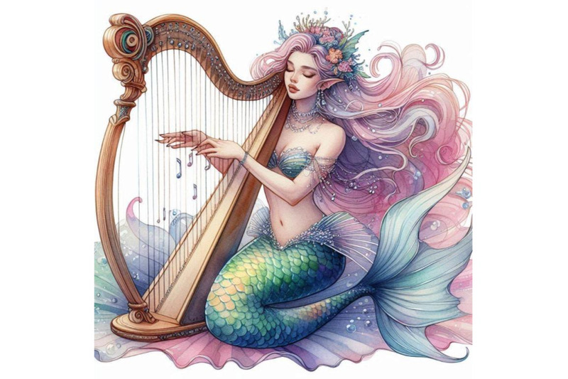 mermaid-playing-a-harp