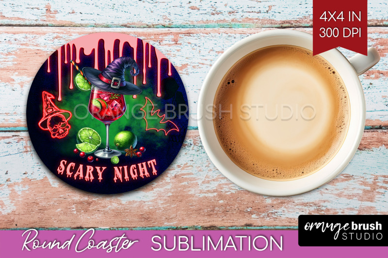 neon-halloween-round-coaster-cocktail-coaster-sublimation