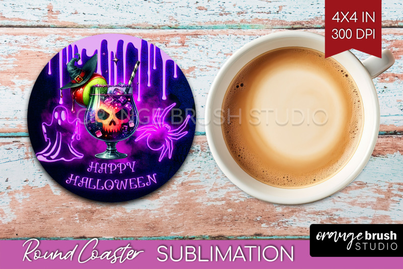 neon-halloween-round-coaster-cocktail-coaster-sublimation