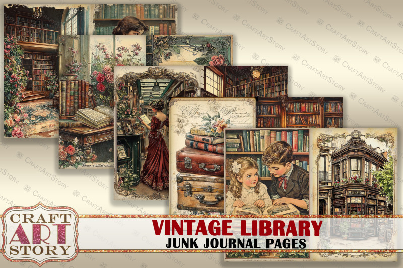 vintage-library-junk-journal-pages-old-book-scrapbook