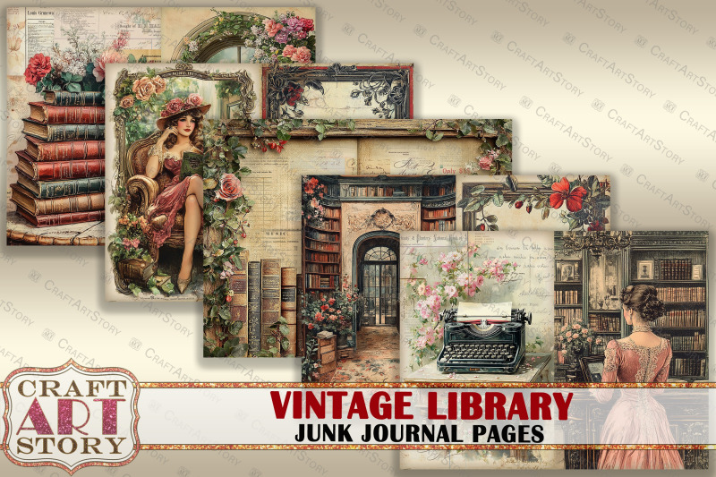 vintage-library-junk-journal-pages-old-book-scrapbook