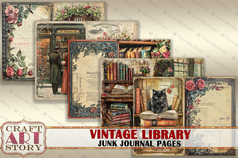 vintage-library-junk-journal-pages-old-book-scrapbook