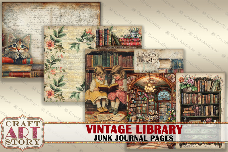 vintage-library-junk-journal-pages-old-book-scrapbook